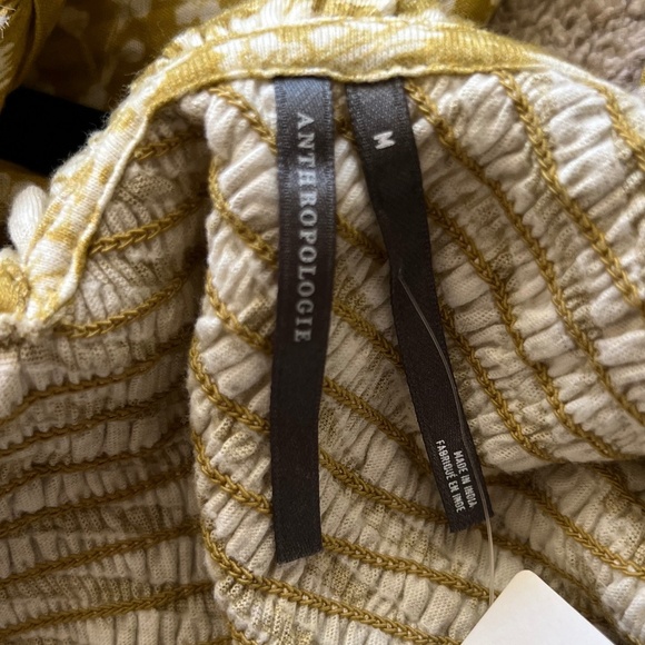 By Anthropologie Seersucker Smocked Puff-Sleeve Crop Top Chartreuse Size M NWT - Picture 7 of 11